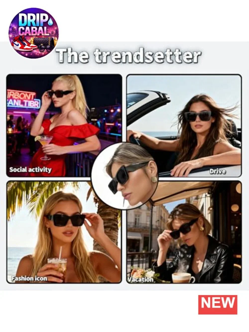 Oversized Square Sunglasses Women Retro UV Protection Plastic Frame